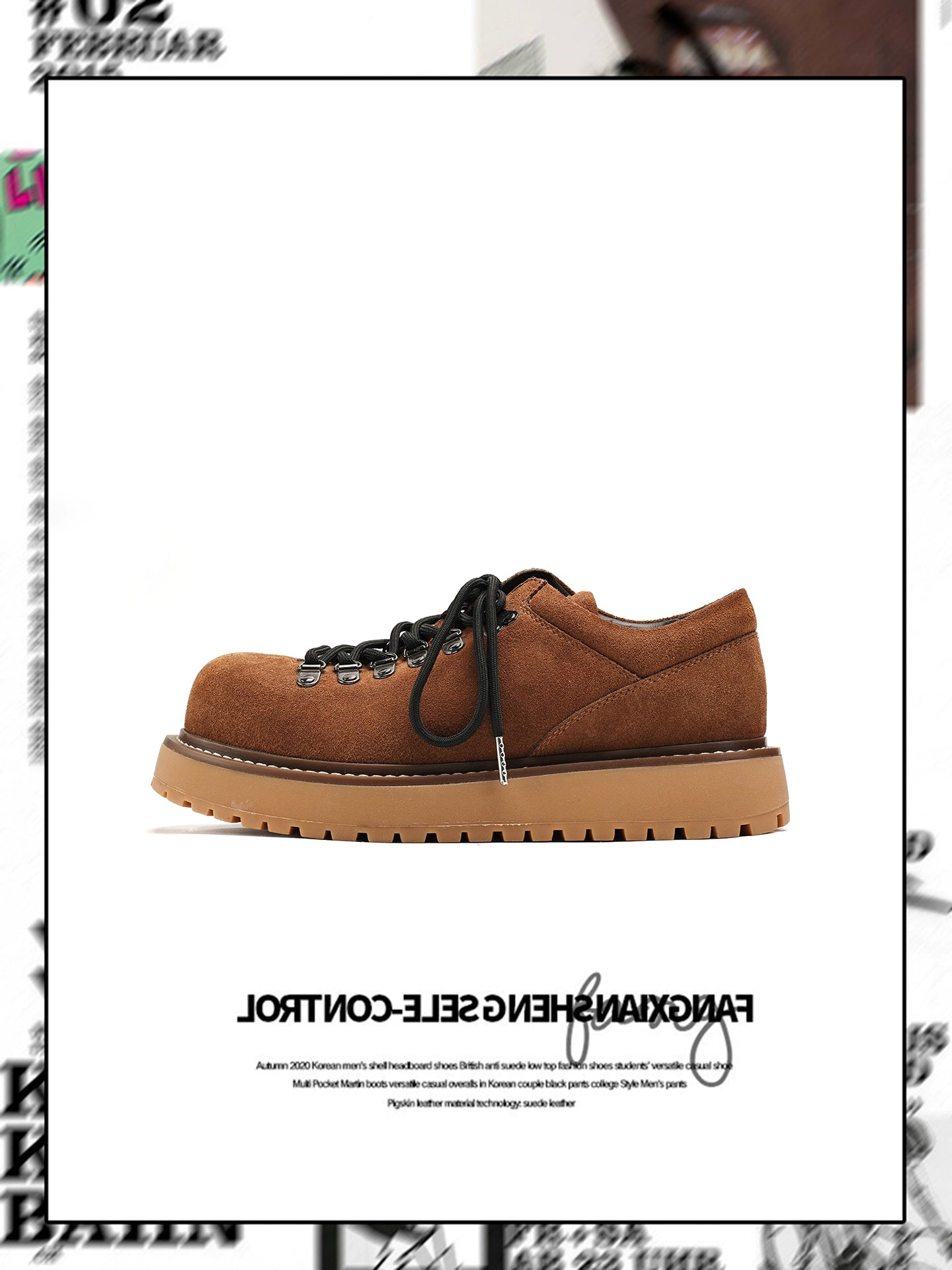 FANGSANHUO Retro Tooling Shoes Platform Heightening Suede Leather Shoes