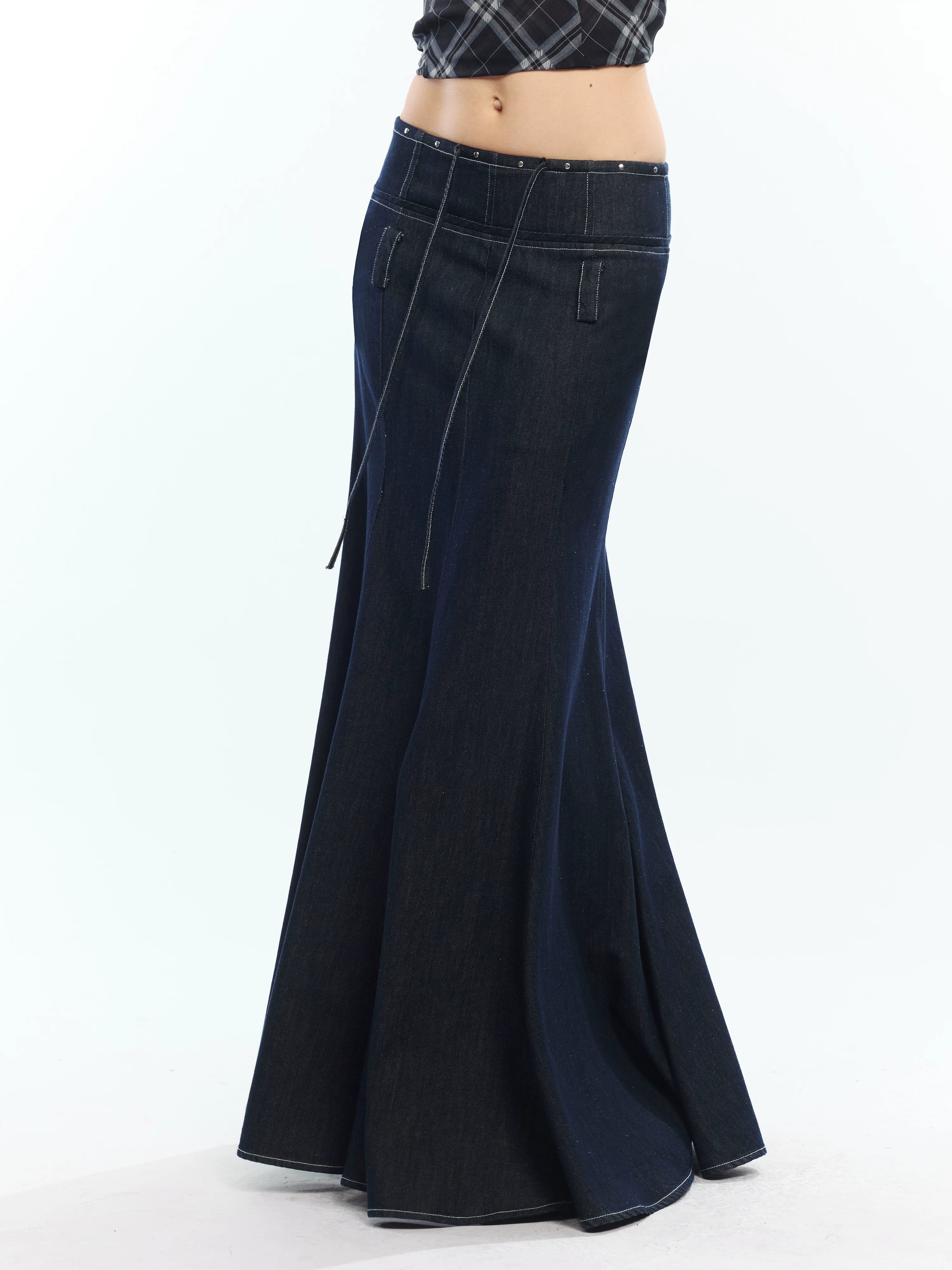2th Desire Rivet Splicing High Waist Skirt