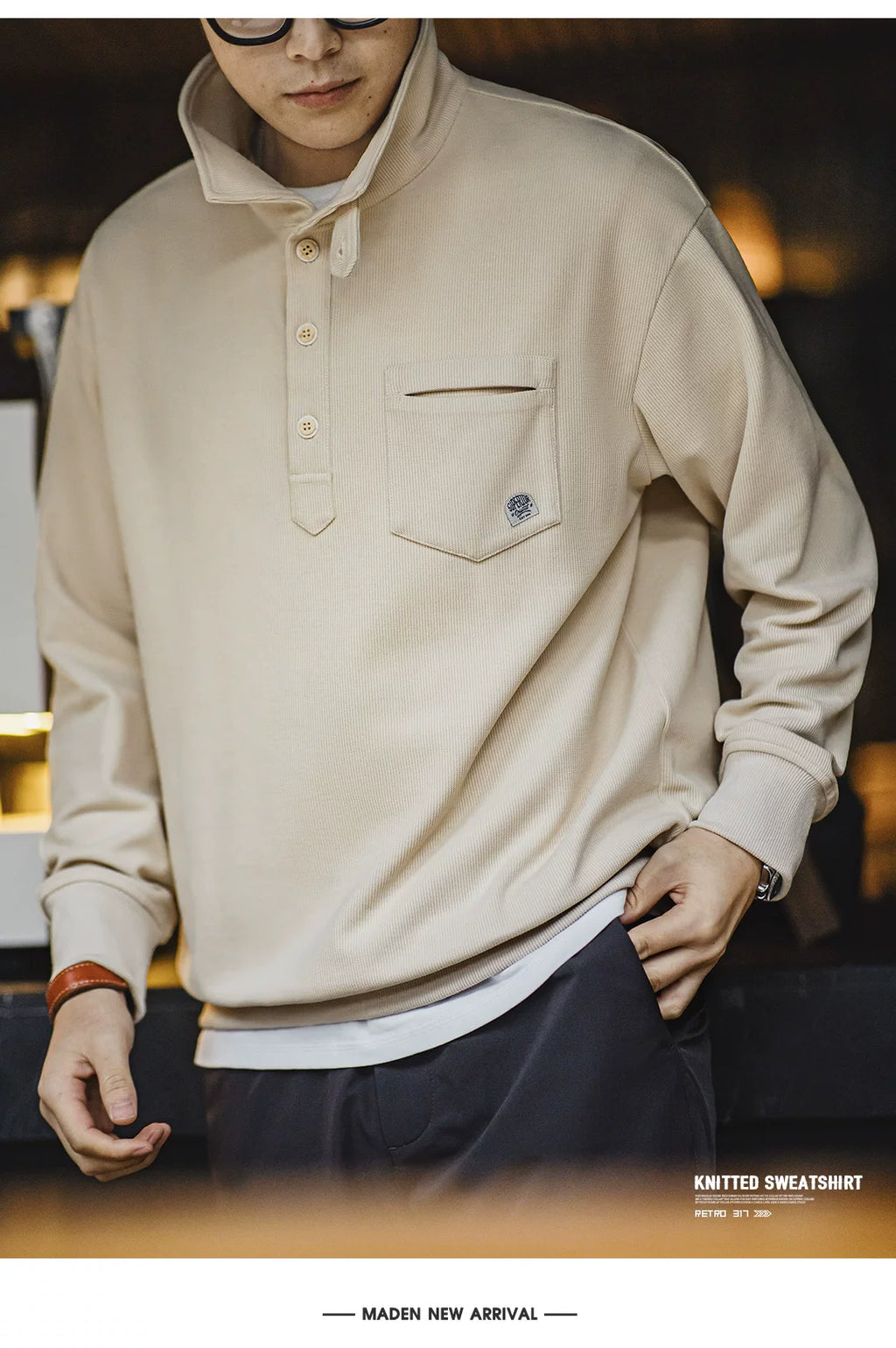 Madden casual semi-open collar knitted Polo shirt