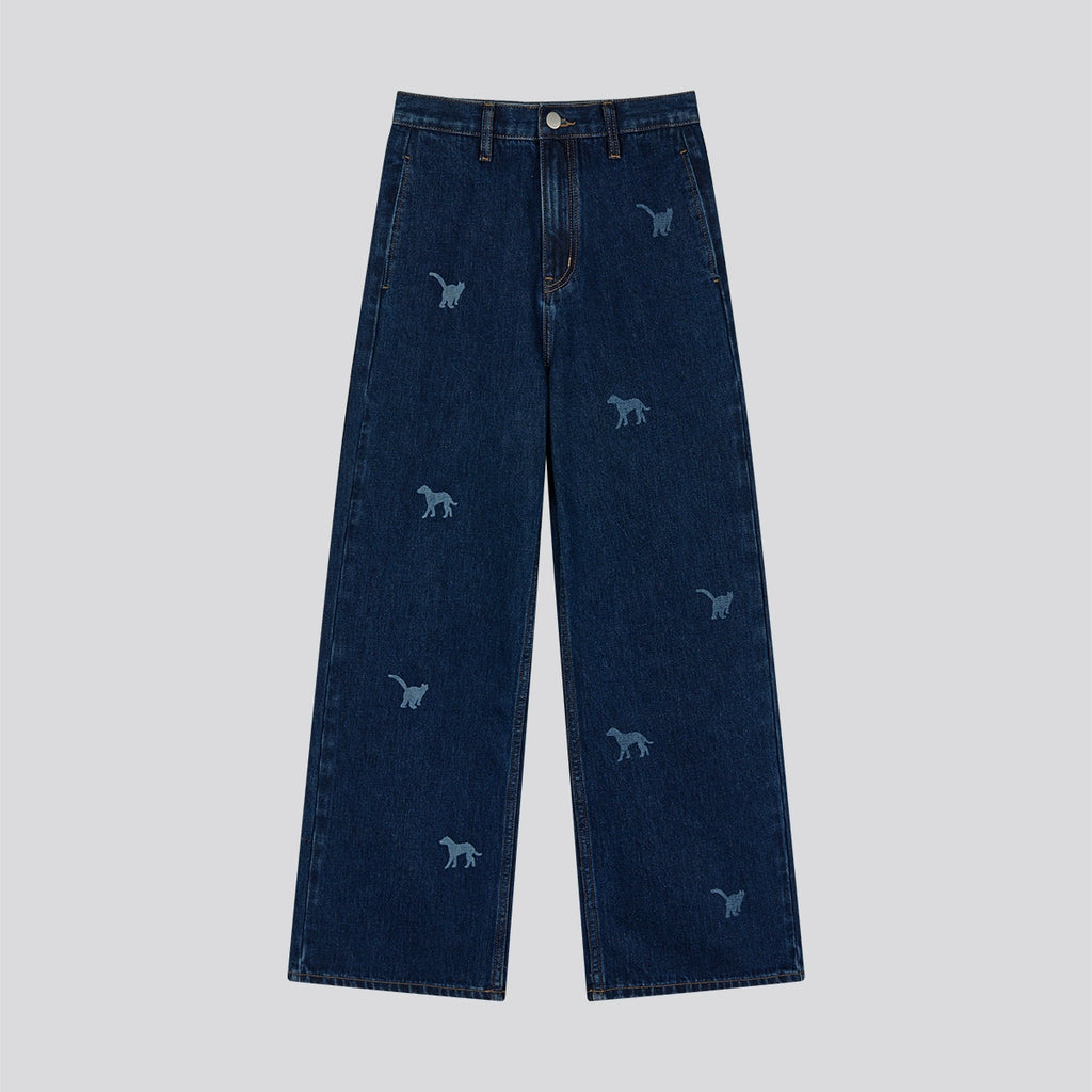 MoodLikeMe Laser-burned Cat and Dog Jeans