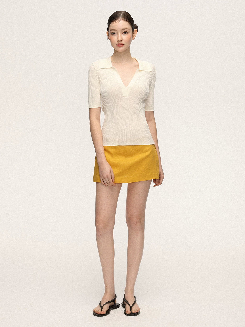 Anna Aneae Lapel Knit Slim Slim Tee