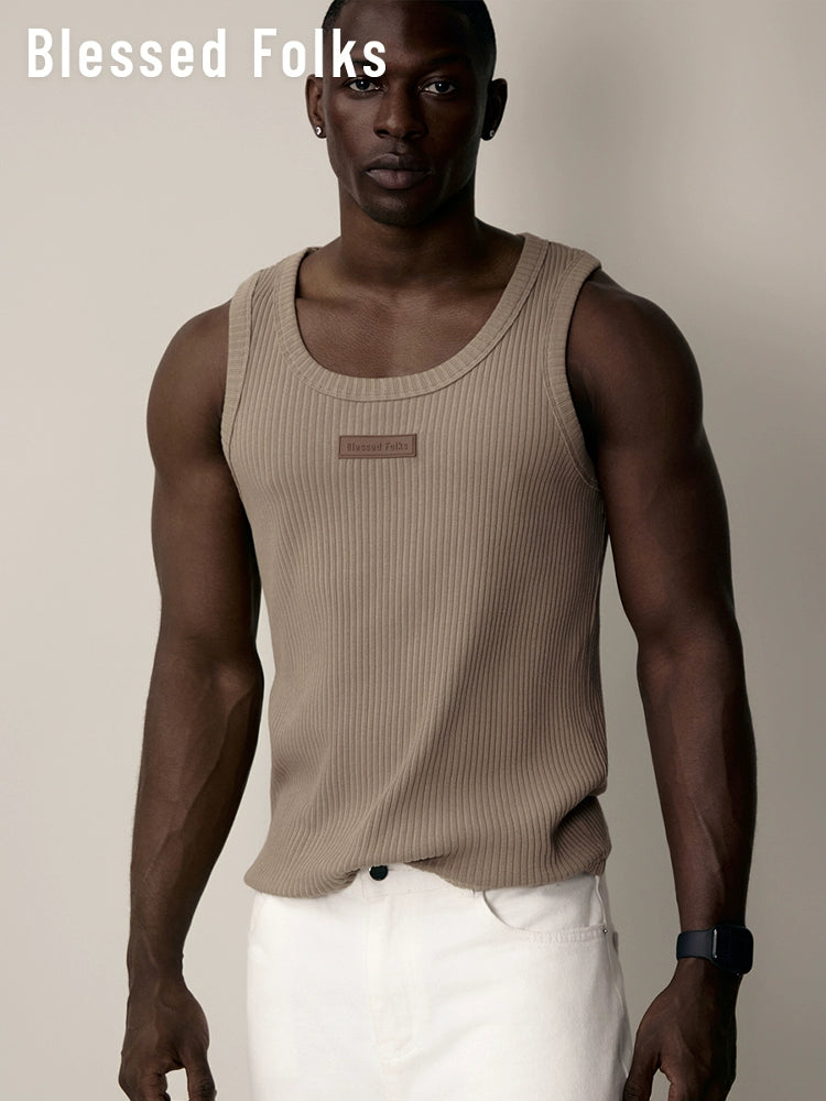 Blessed Folks Cotton Label Logo Elastic Ribbed Vest