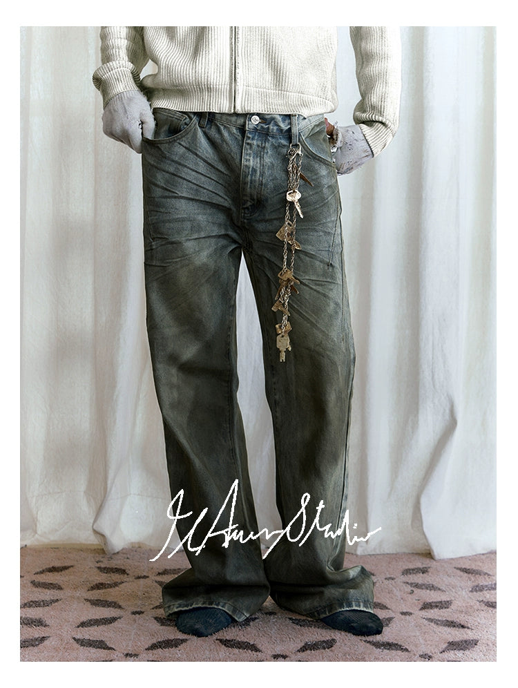 JCAESAR Severely Oily Dirty Casual Jeans