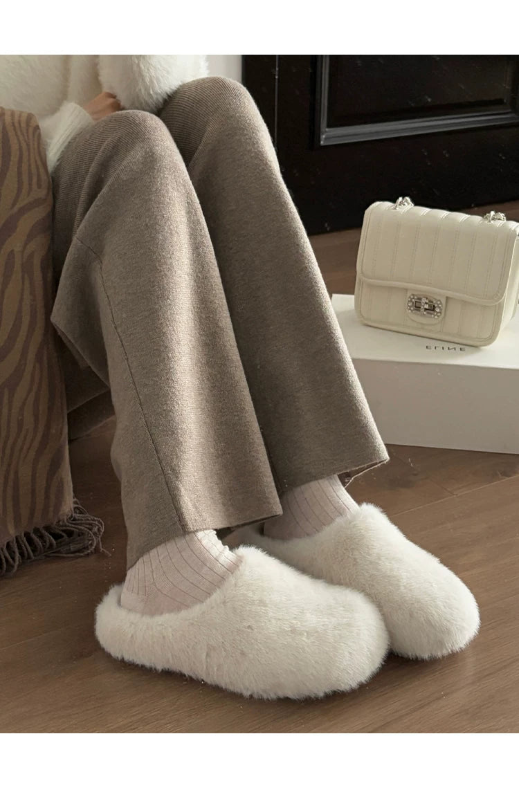 CHRNDXEE Baotou Casual One-pedal Warm Flat-soled Fluffy Single Shoes