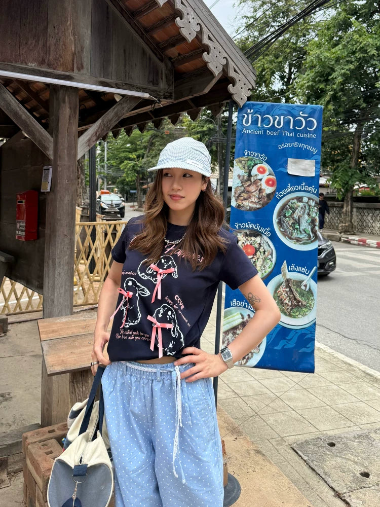 CCYE Front Shoulder Bow Slim Fit Micro Loose Tee