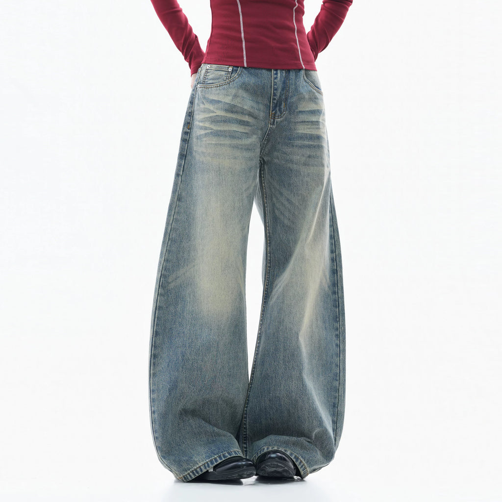 Zuocisankon Retro Tie-dye Straight Jeans