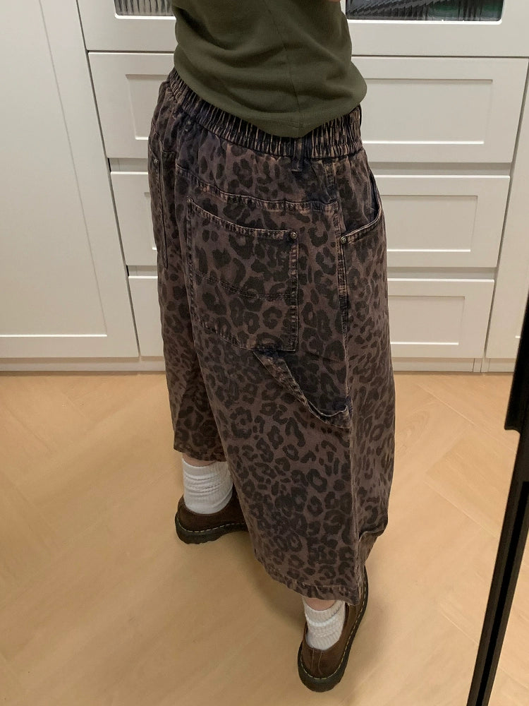 MMBBT Old Leopard Print Elastic Waist Seven-point Casual Pants