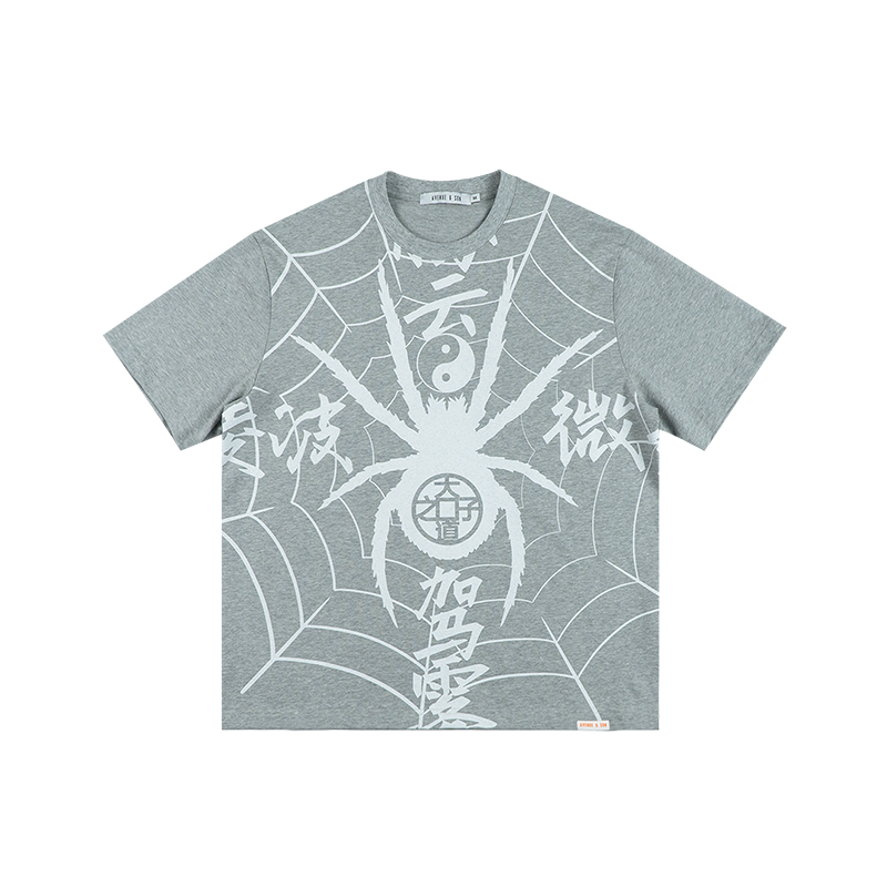 AVENUESON Two-color Spider Full of Chinese Characters Tee
