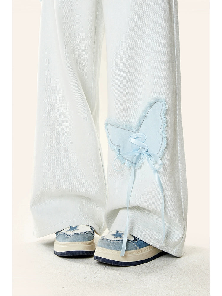 Zrsee Butterfly Embroidered Loose Jeans