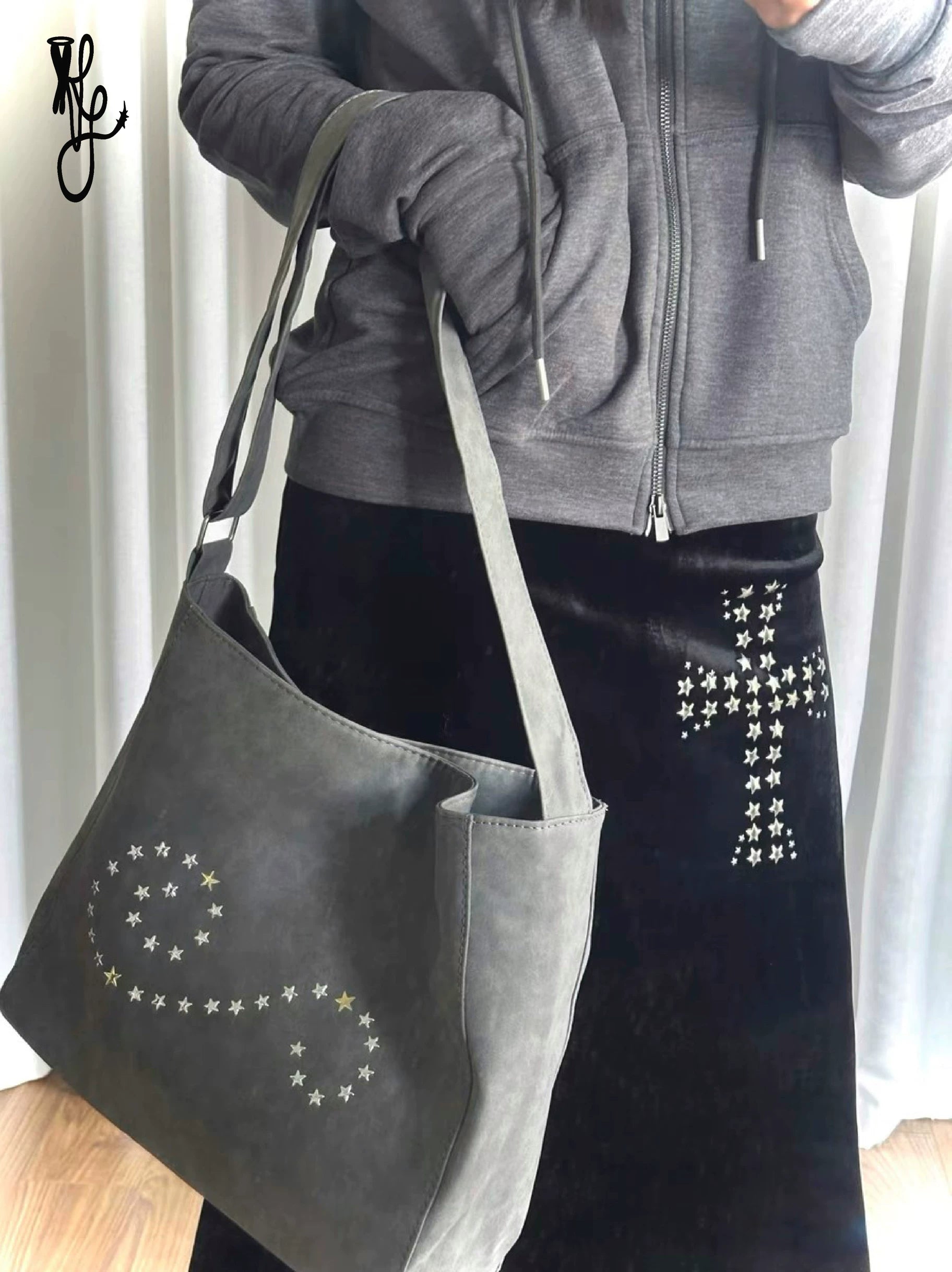 TheNewYouthPark Pentagram Imported Hot Diamond Suede Adjustable Crossbody Bag