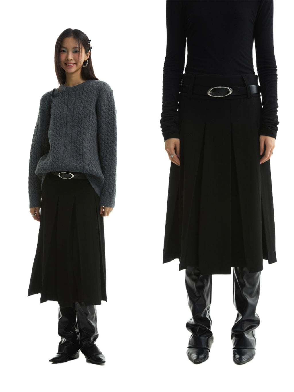 FUNKYFUN Two Wear Irregular Pleated Suit Skirts
