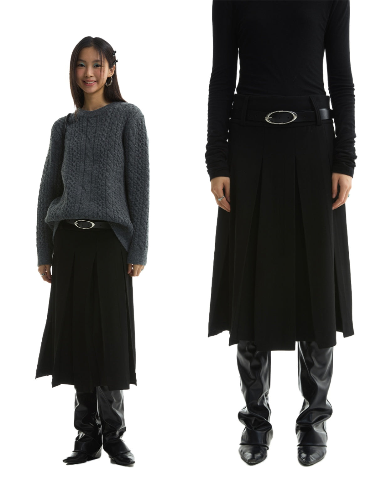 FUNKYFUN Two Wear Irregular Pleated Suit Skirts