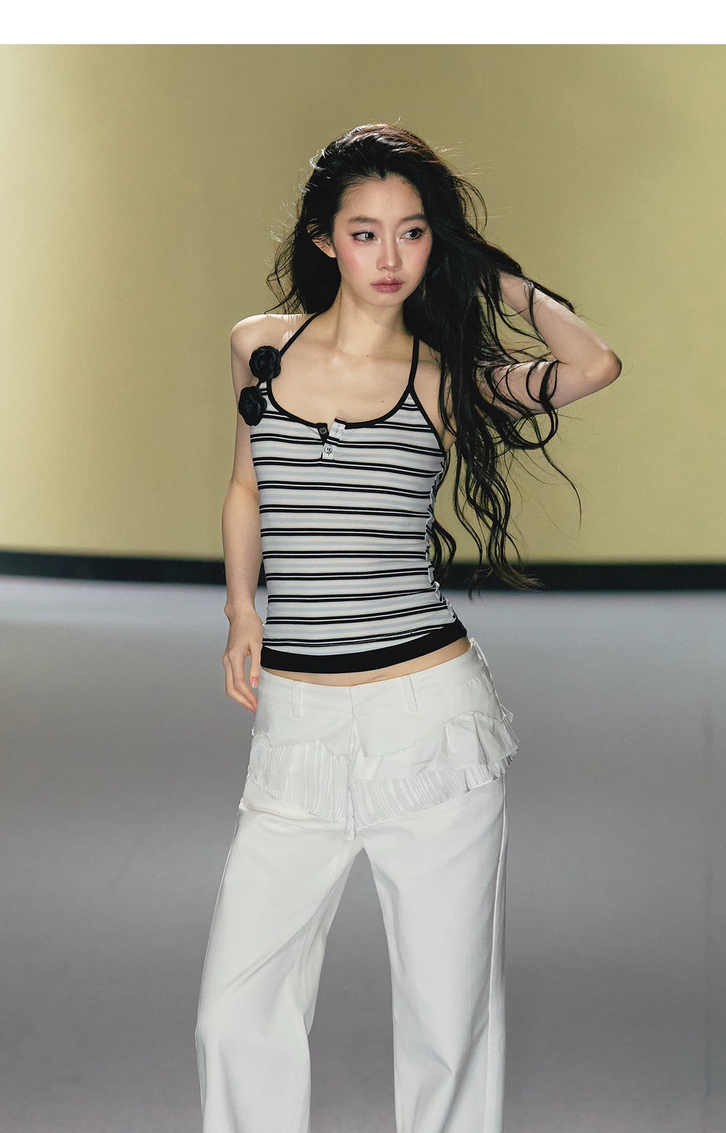 AGAM Fake Two-piece Striped Contrasting Slim Sling