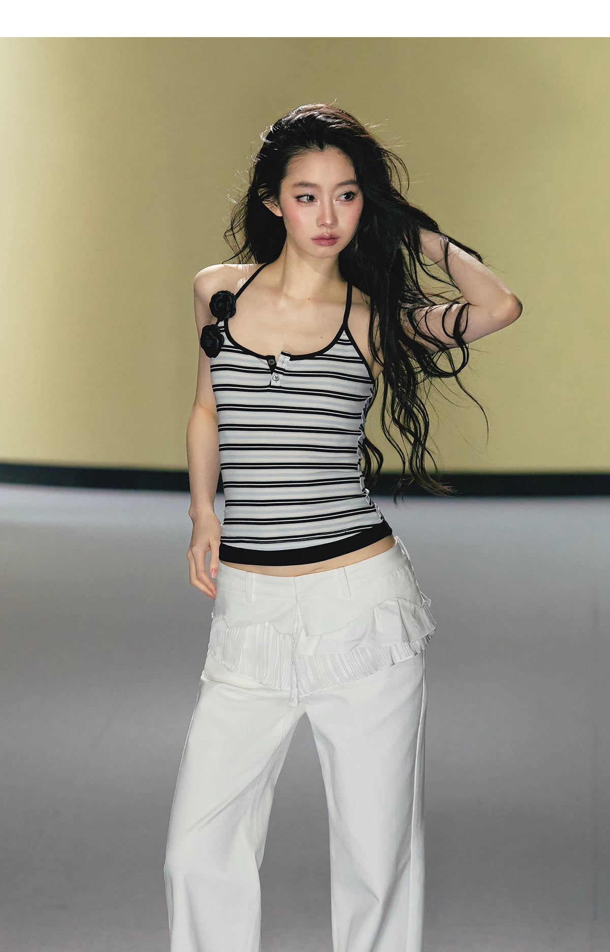 AGAM Fake Two-piece Striped Contrasting Slim Sling