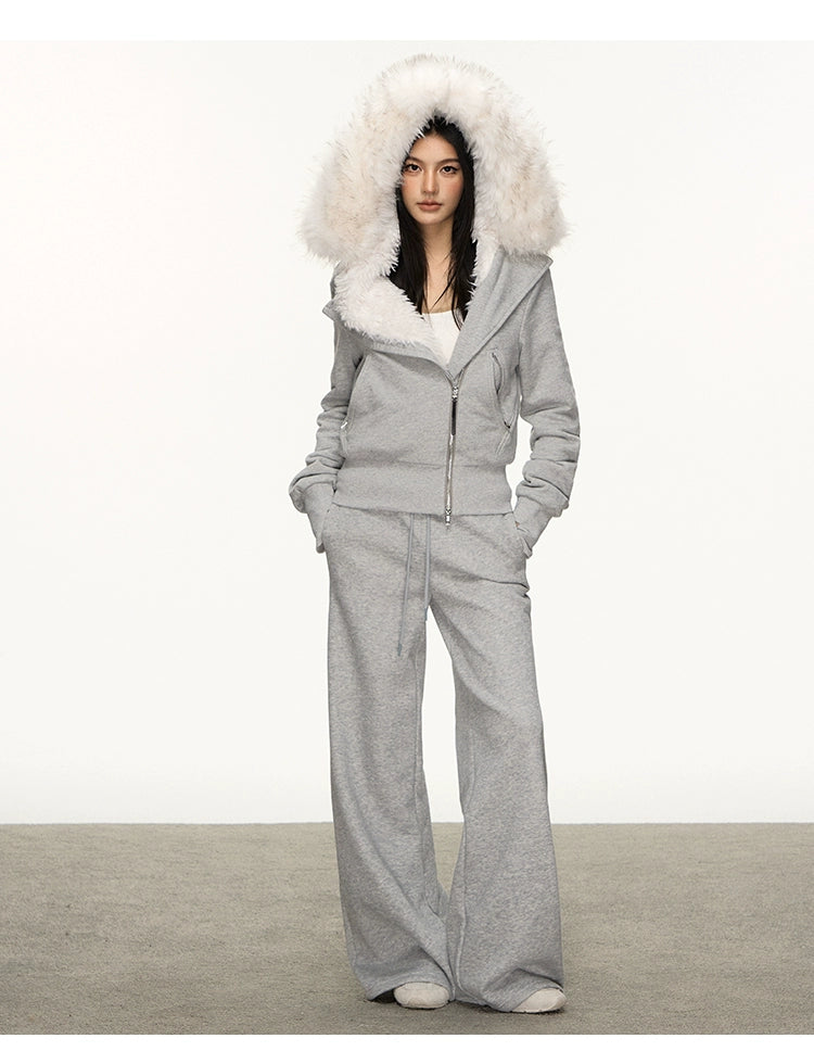 Anna Aneae Fur Collar Thickened Thermal Sweater Set