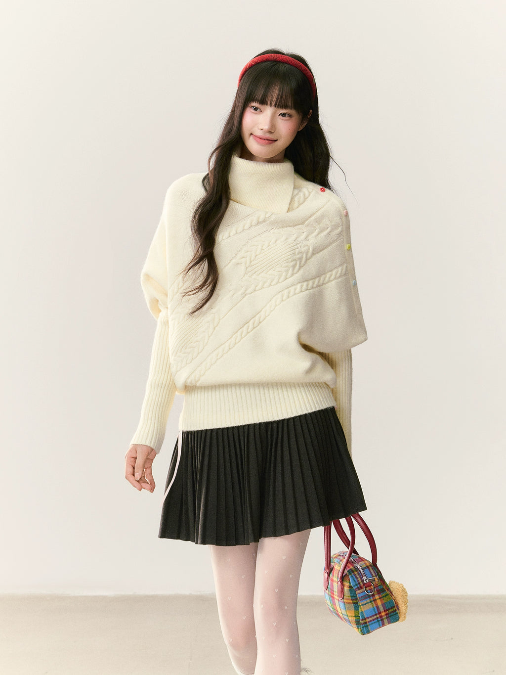 Umoumo Twisted Loose Lapel Color Buckle Cape Sweater