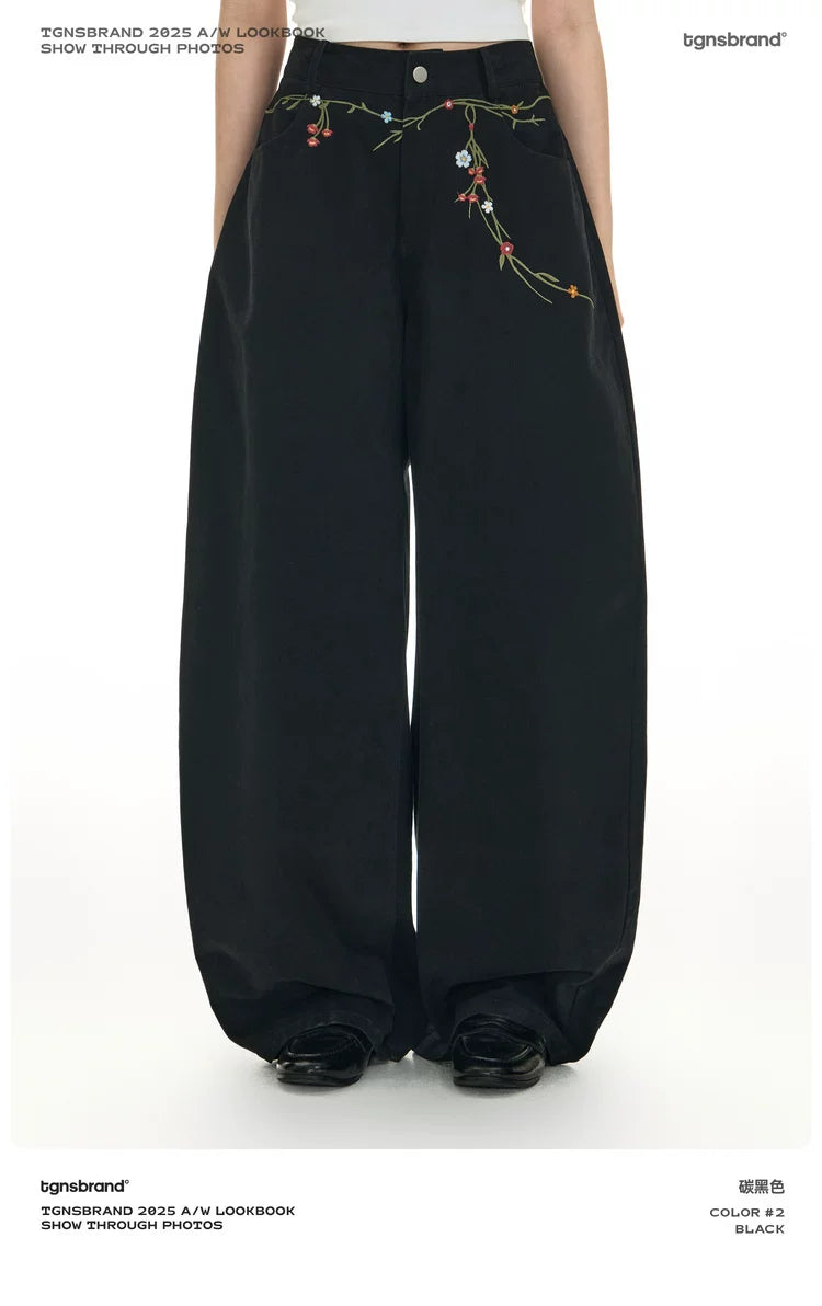 TGNS Floral-embroidered Slacks