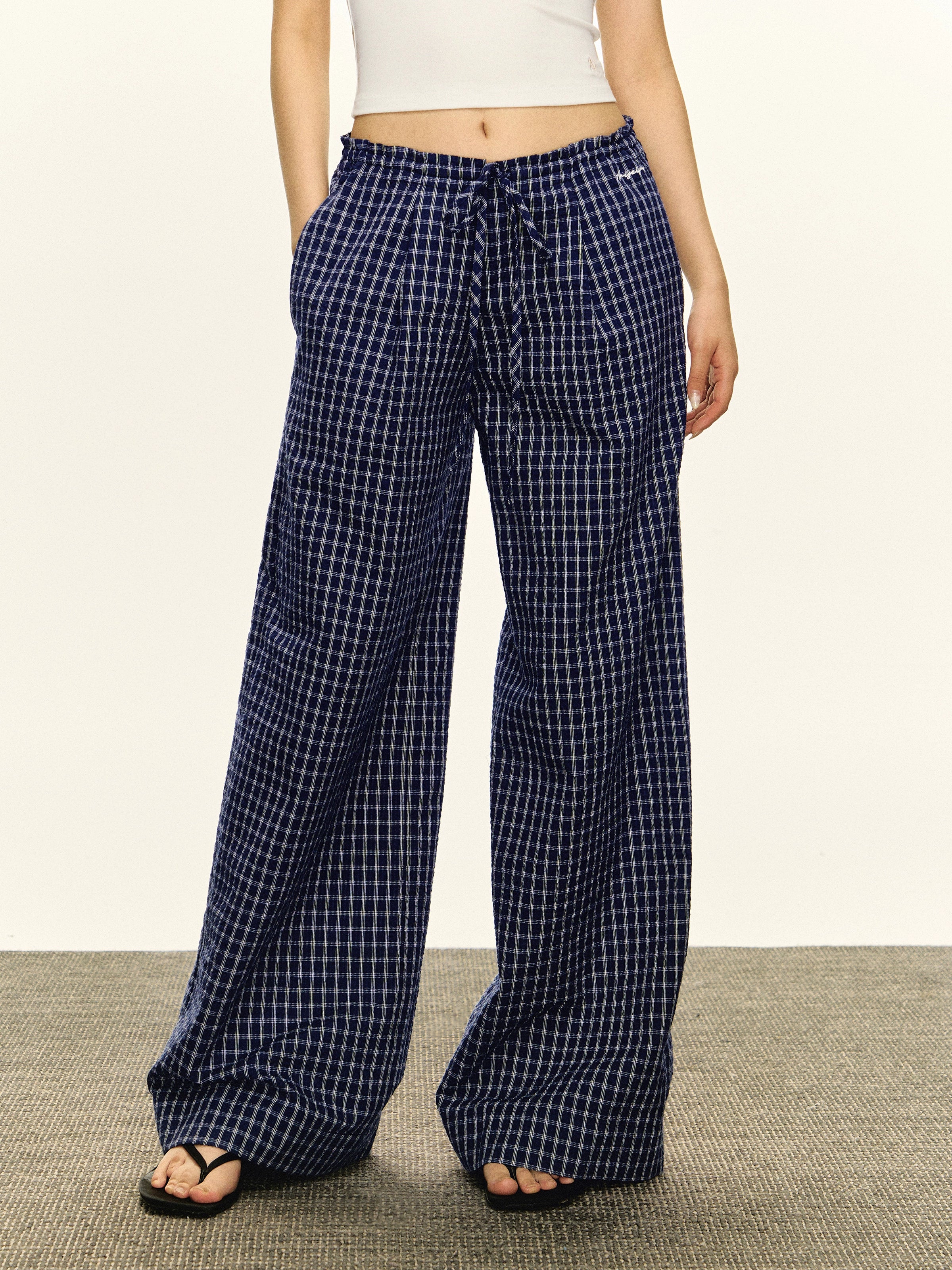 Ariseism Vintage Thin Plaid Casual Pants
