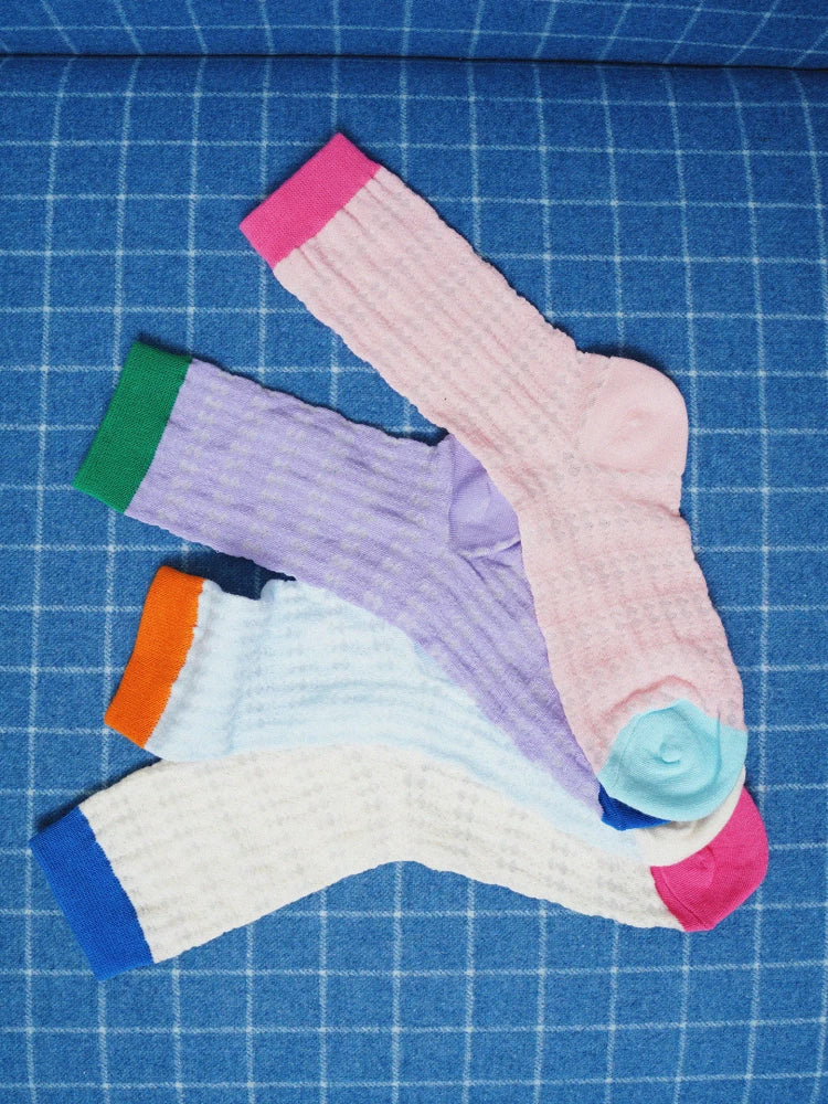 Momogigi street diary, retro contrasting color, breathable, comfortable and versatile, fashionable summer thin mesh socks