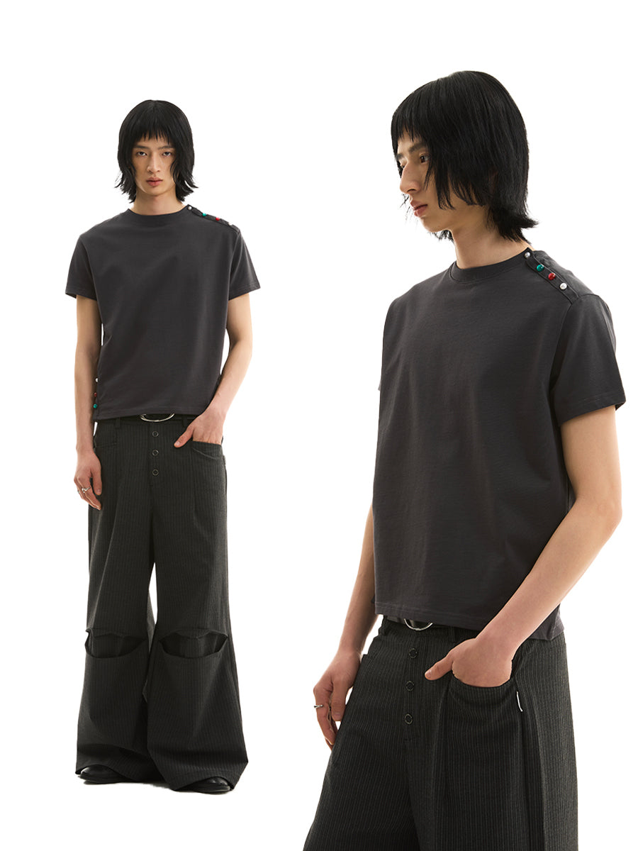 FUNKYFUN Handmade Colored Beaded Slit Tee