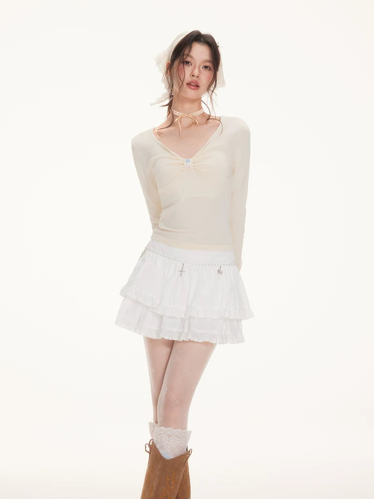 IMONE Double Pleated Lace Skirt