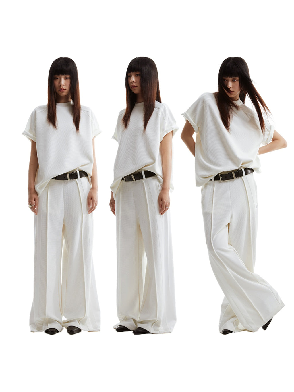 FUNKYFUN Waffle Collage Rod Strip Straight Sweatpants