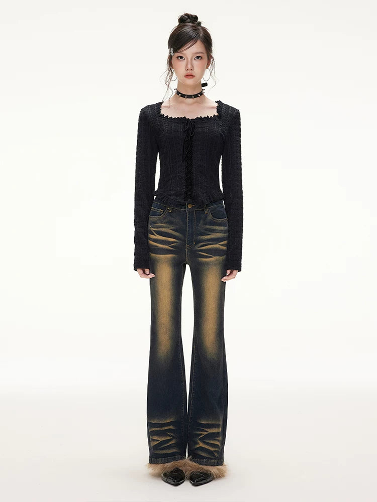 IMONE Velvet Strap Lace Square Collar Tee