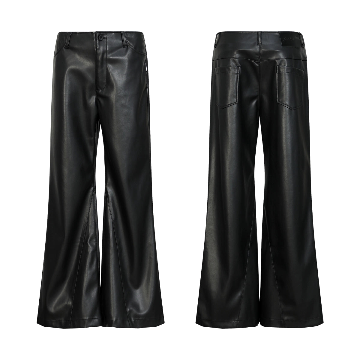 FUNKYFUN Mid-low Waist Design Micro-flared Leather Pants