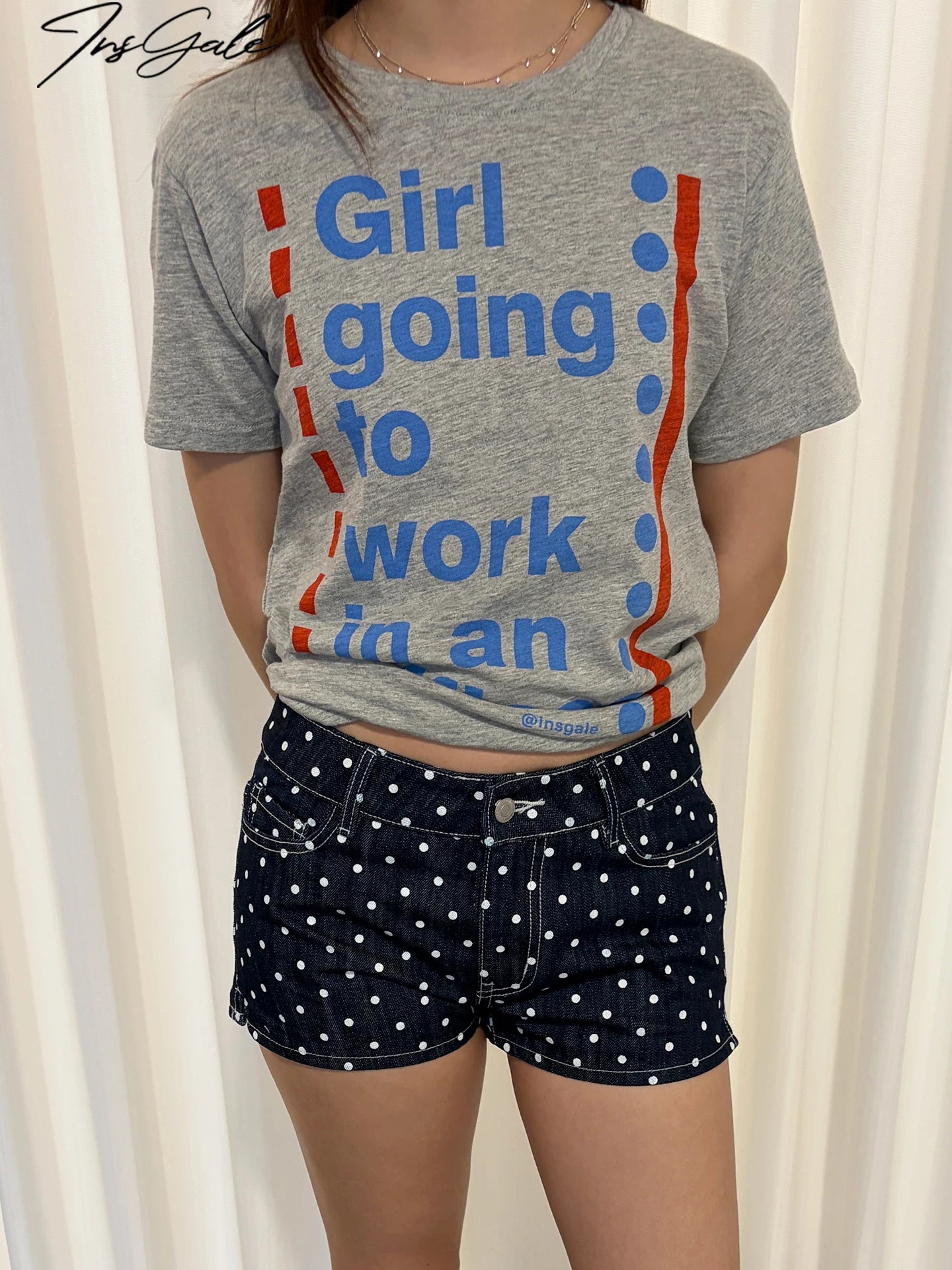InsGale Contrasting Color English Printing Casual Tee