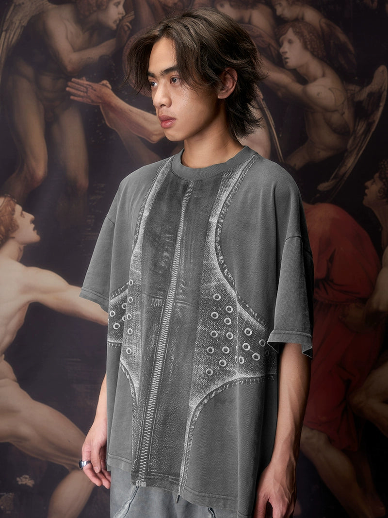 Imdelusion Cross 3D Imitation Leather Printing Tee