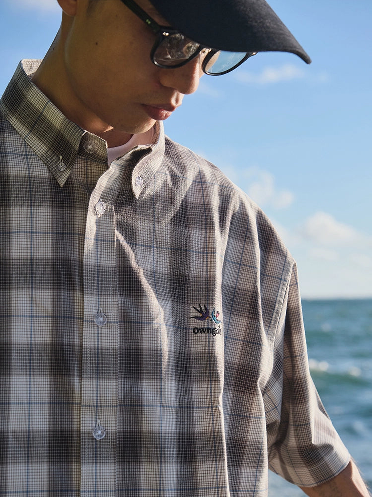 Battles Double Bird Embroidered Vintage Checked Short Sleeve Shirt