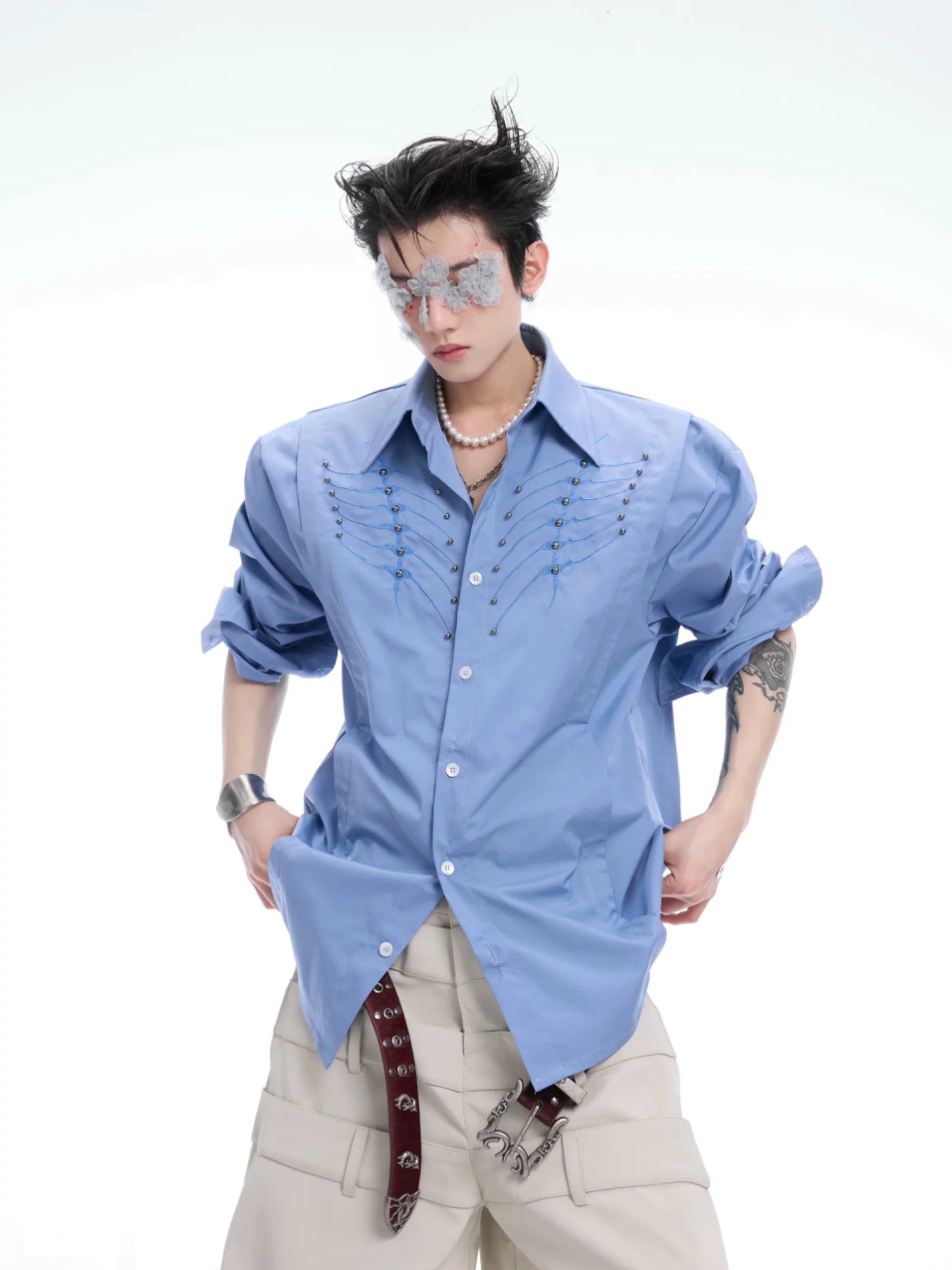 ArguECulturE Niche Embroidered Riveted Long-sleeved Shirt