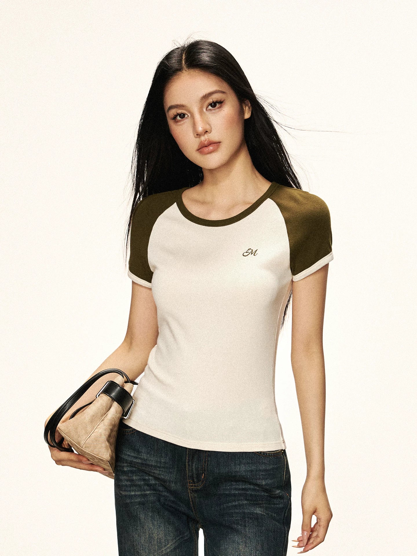 Cherry Melody Raglan Contrast Short Sleeve Fitted Tee