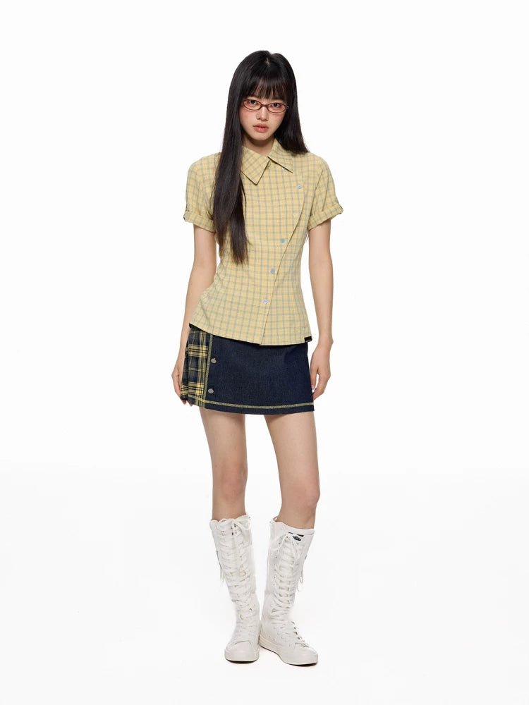 Jikoo Plaidcontrast Colorslimming Lookshirt