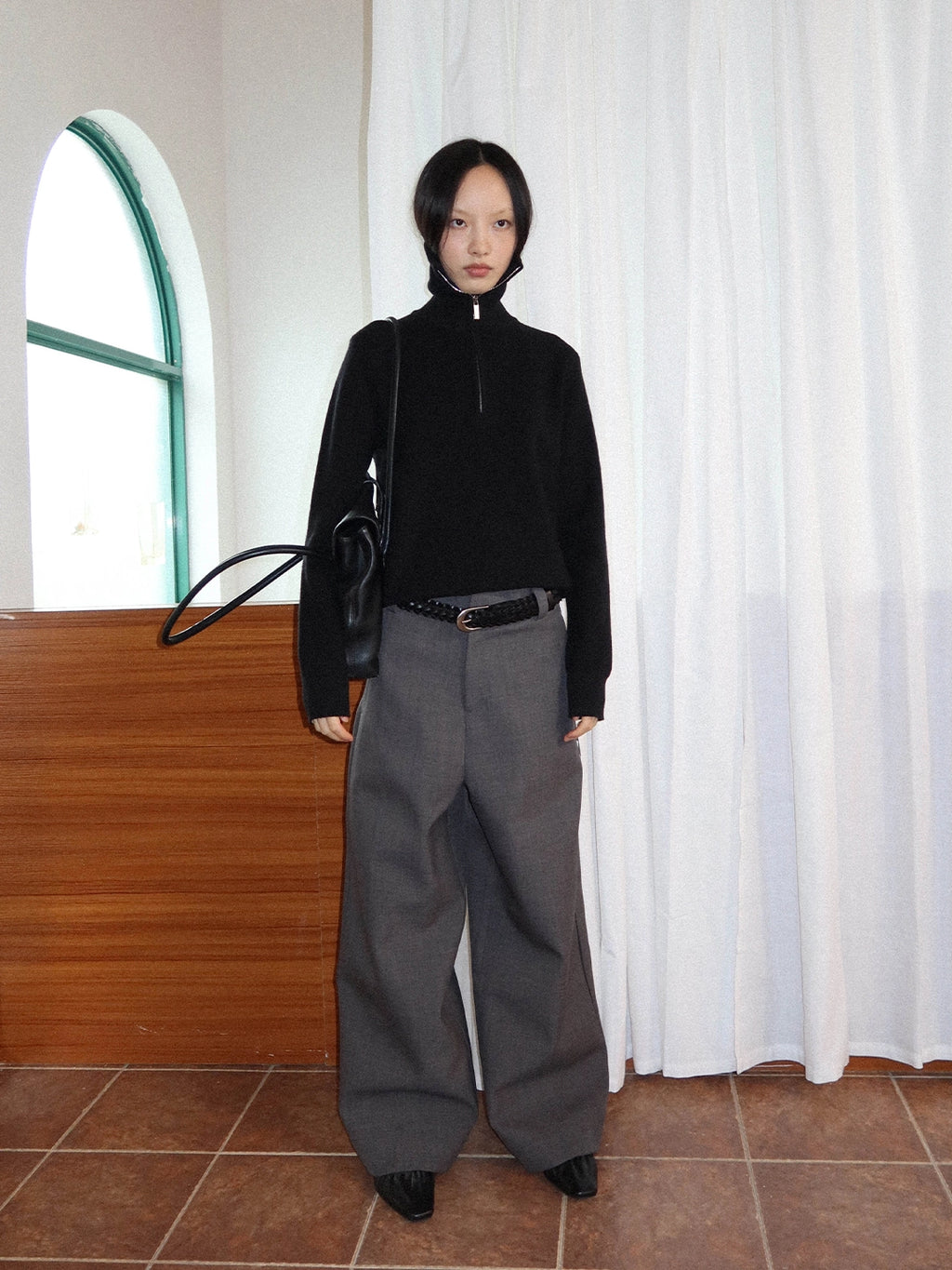 FUNKYFUN Loose Half-zip Turtleneck Knitted Sweater