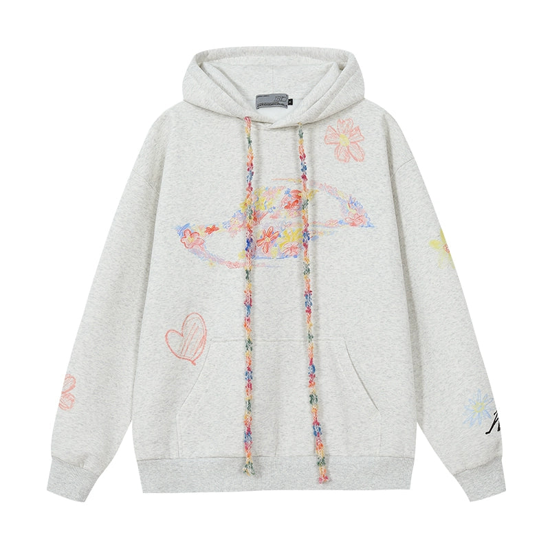 Harshandcruel crayon flower colored plush drawstring sweater