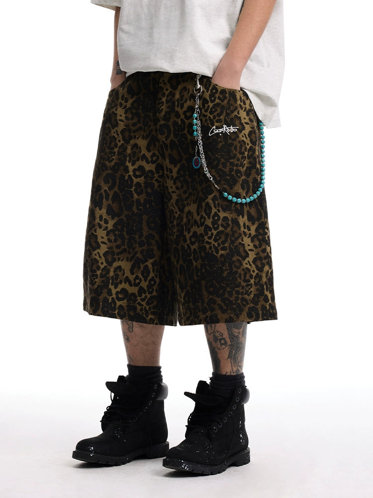 CoosRetro Retro Logo Embroidered Leopard Cropped Pants