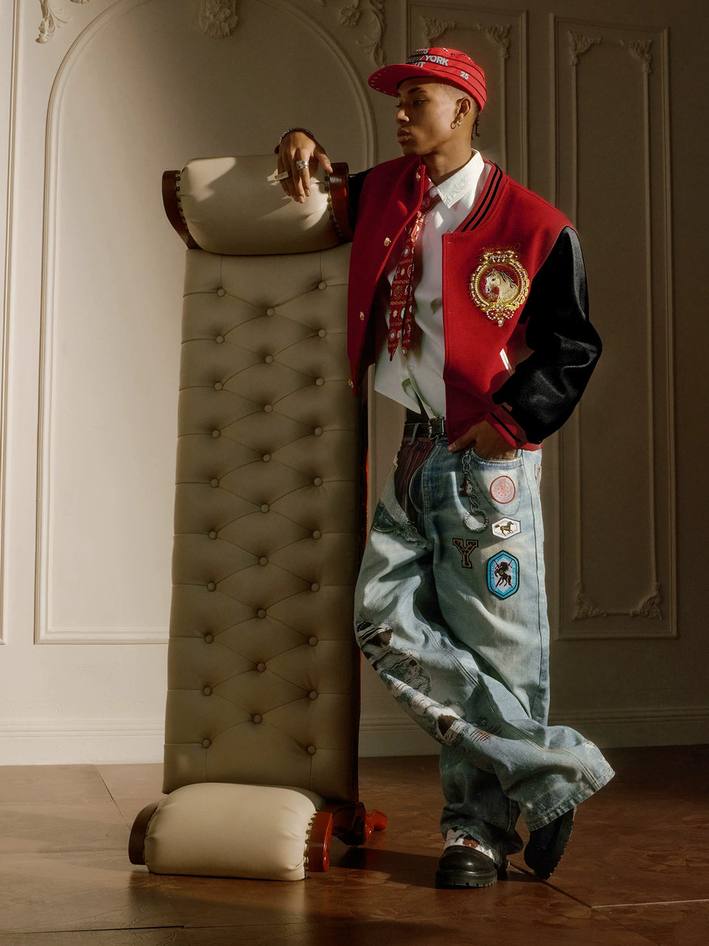 YADcrew Year of The Horse Limited Gold Thread Embroidered Baseball Jacket
