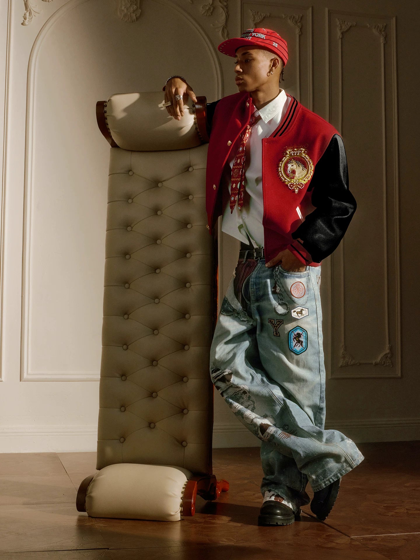 YADcrew Year of The Horse Limited Gold Thread Embroidered Baseball Jacket