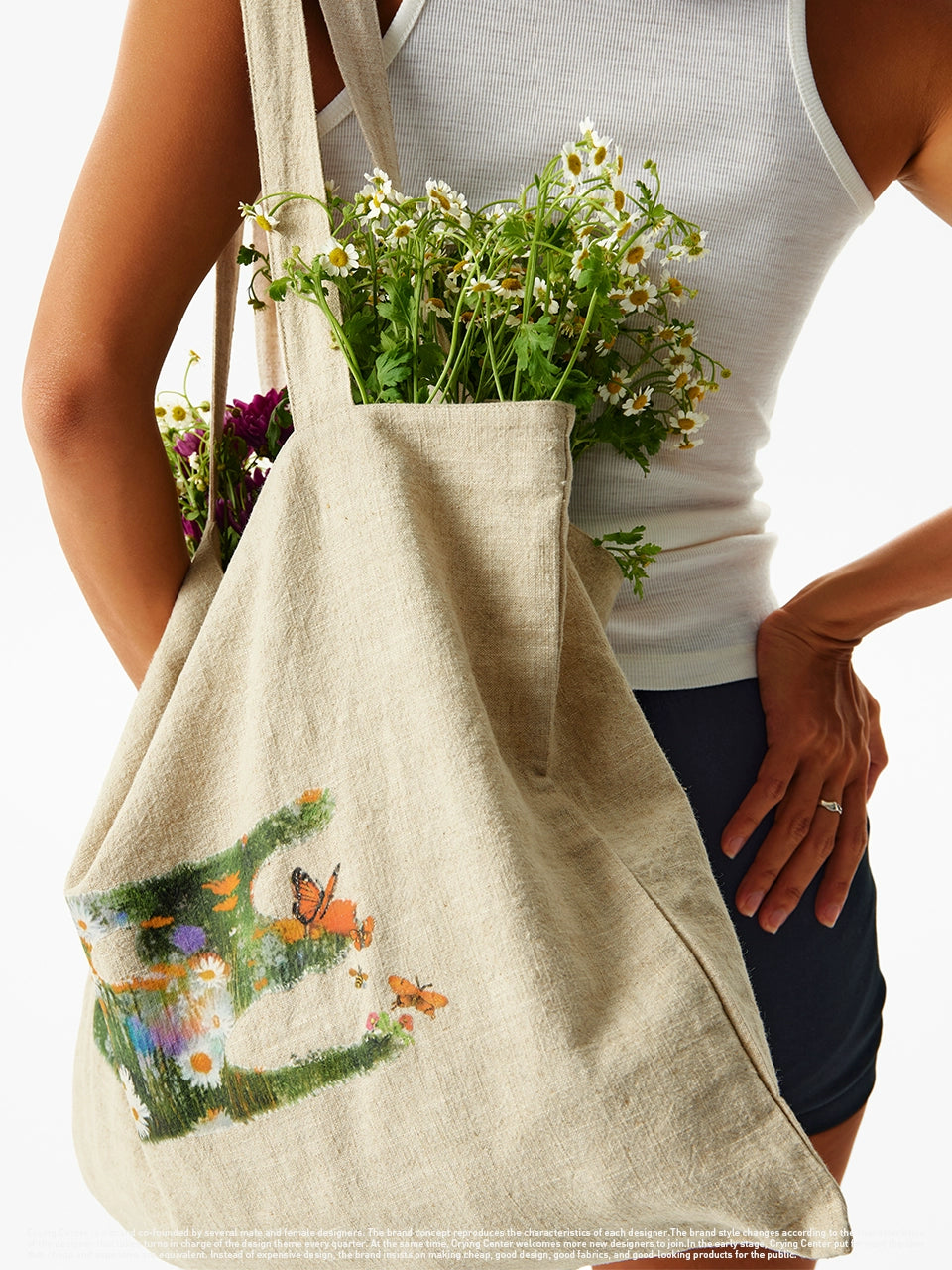 CryingCenter 3C Flower and Bird Large Capacity Linen Canvas Bag