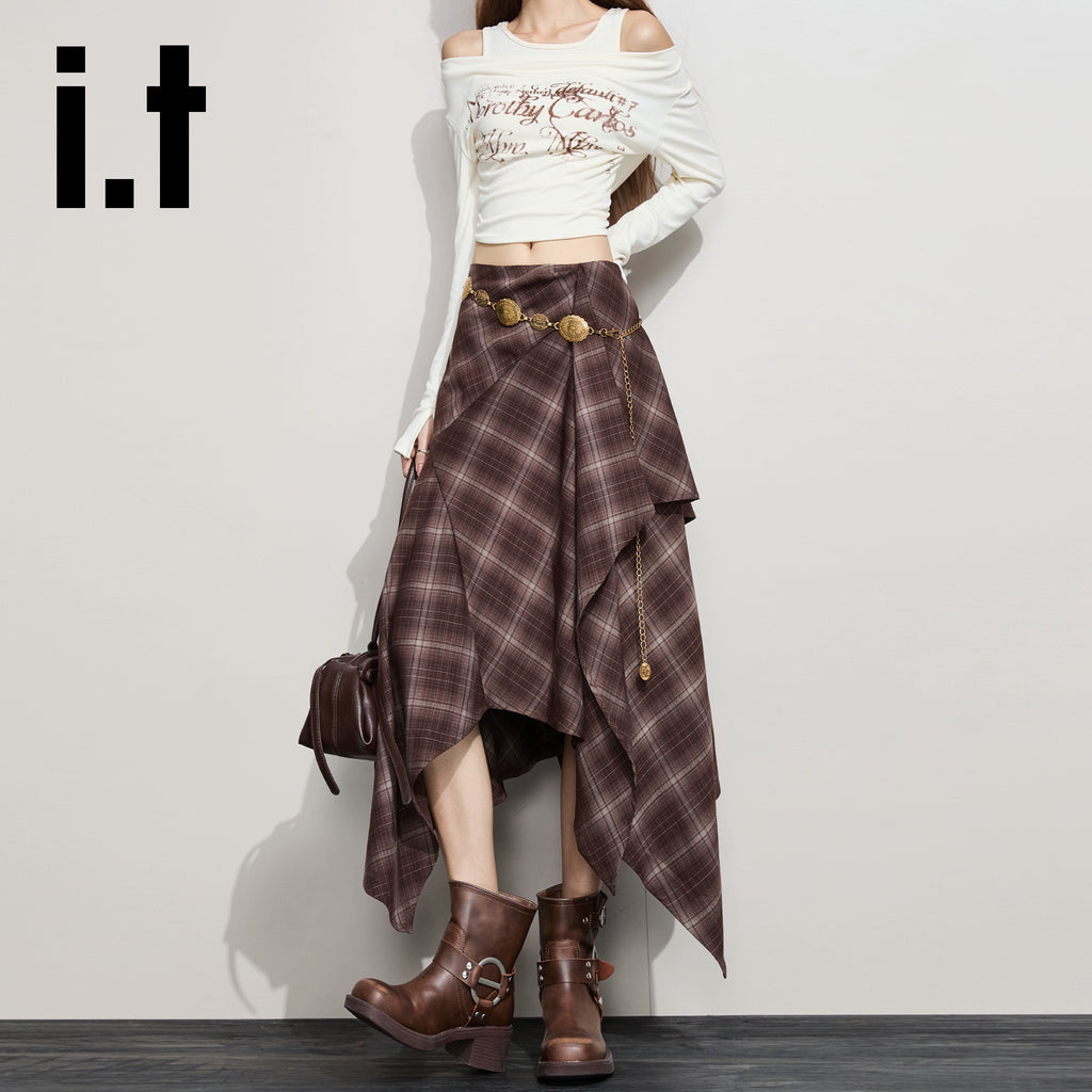 IT: CHOCOOLATE Vintage Plaid Irregular Skirt
