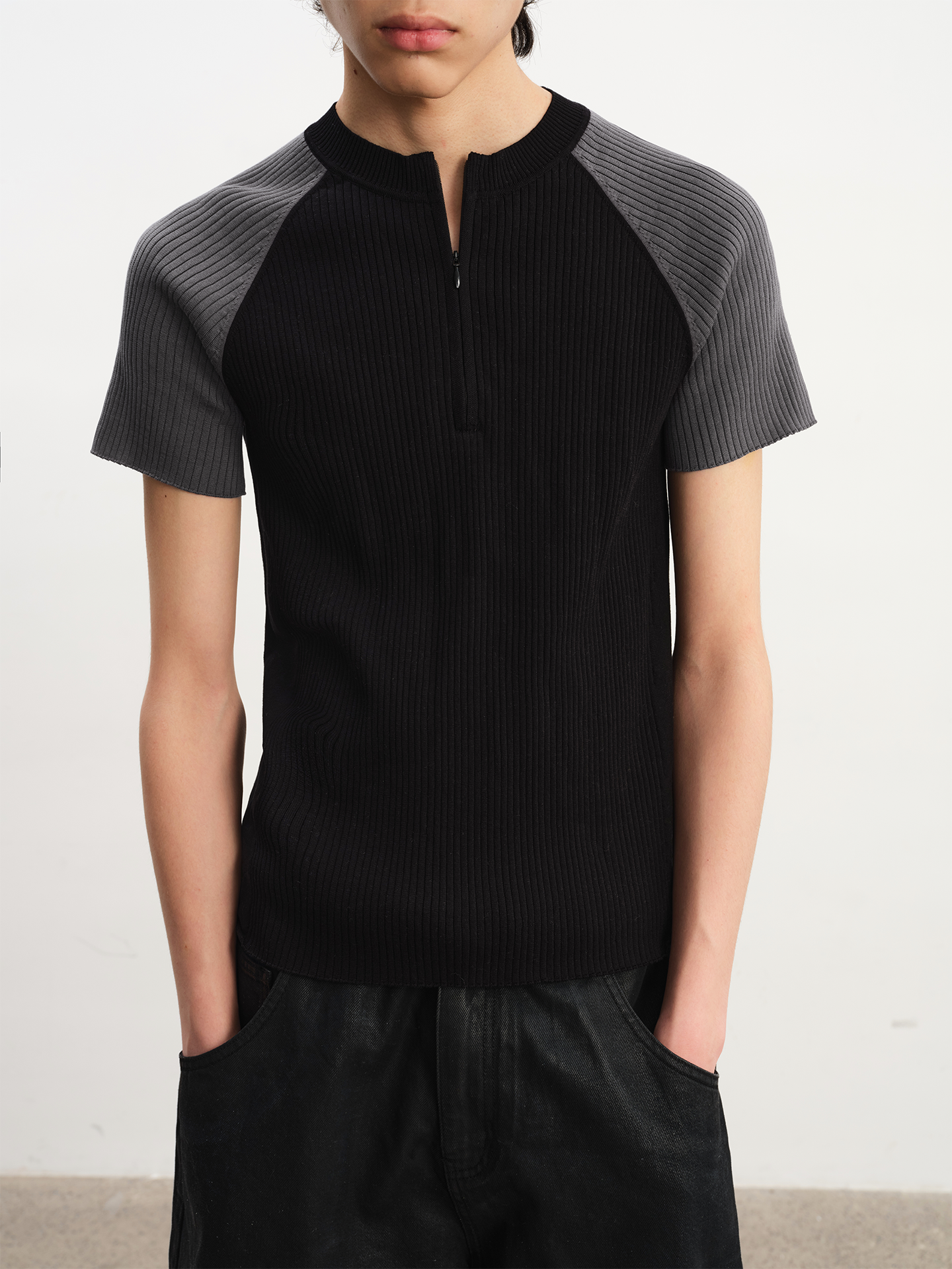 JCAESAR Half Zipper Shoulder Plunger Sports and Leisure Tee