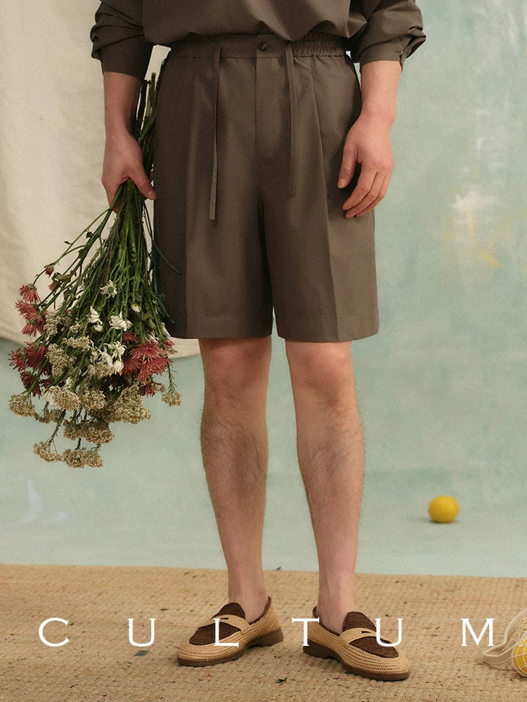 CULTUM Lazy Drawstring Single-pleated Straight-leg Loose Shorts
