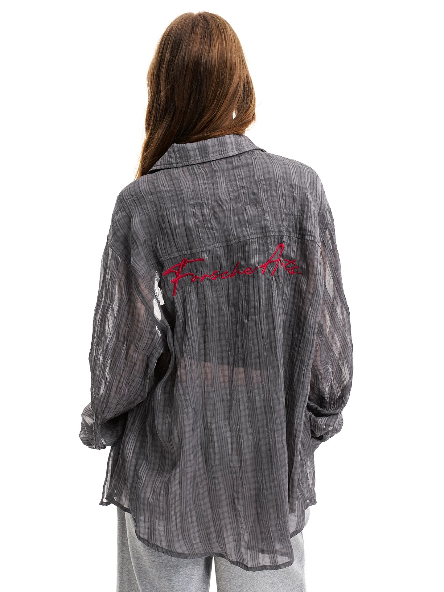 0123Start Plaid Embroidery Slightly Wrinkled Thin Shirt Jacket