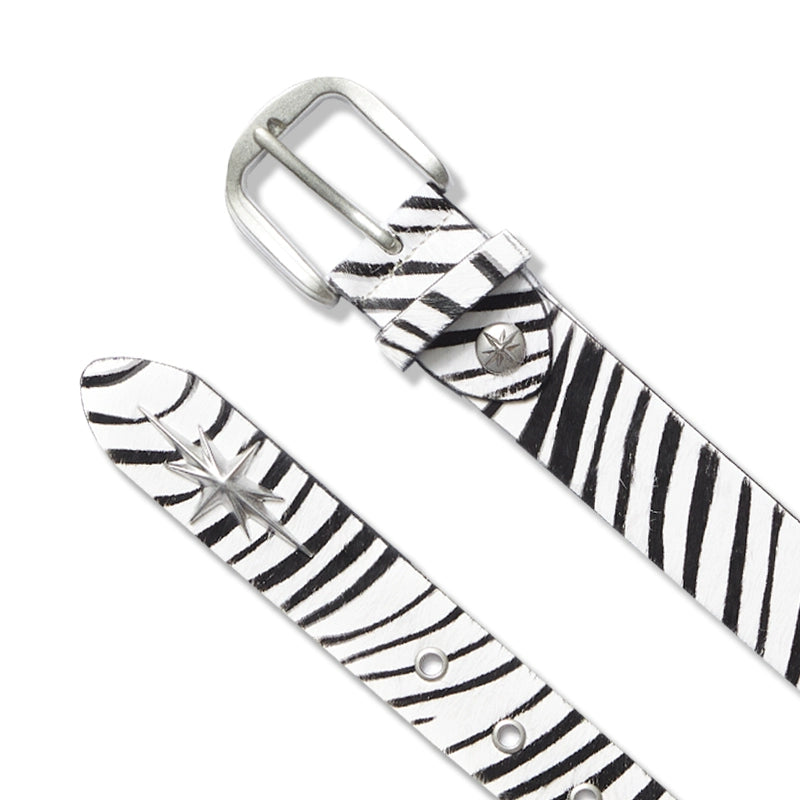 Remedy metal octagram zebra print real horse fur belt