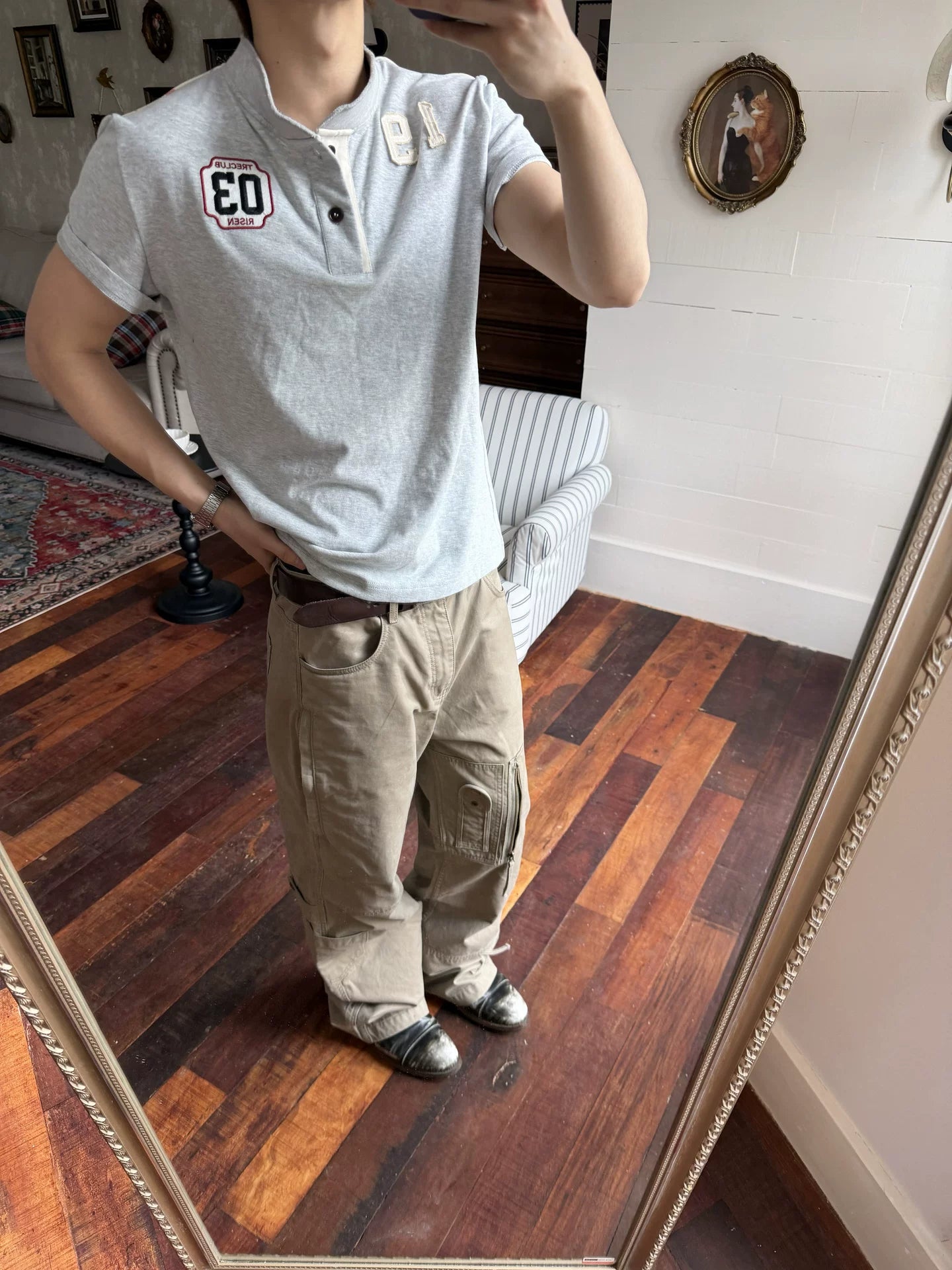 TREclub Vintage Stars and Stripes Standing Collar POLO Tee