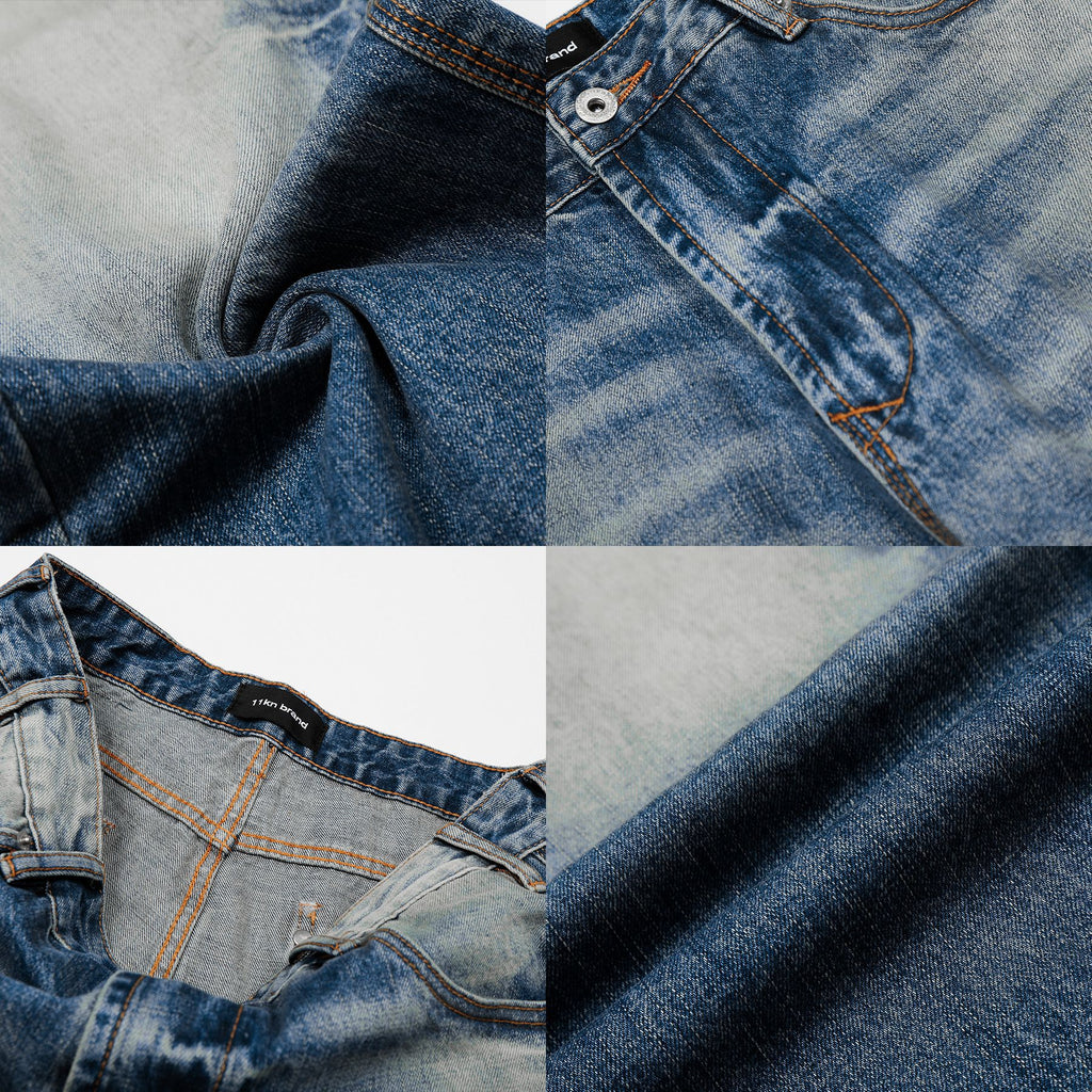 11KN Straight Wide Leg Retro Old Jeans