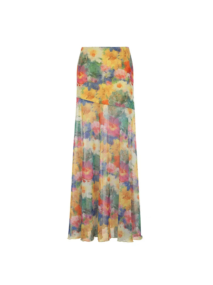 FUNOFF Low Waist Mesh Floor Length Skirt