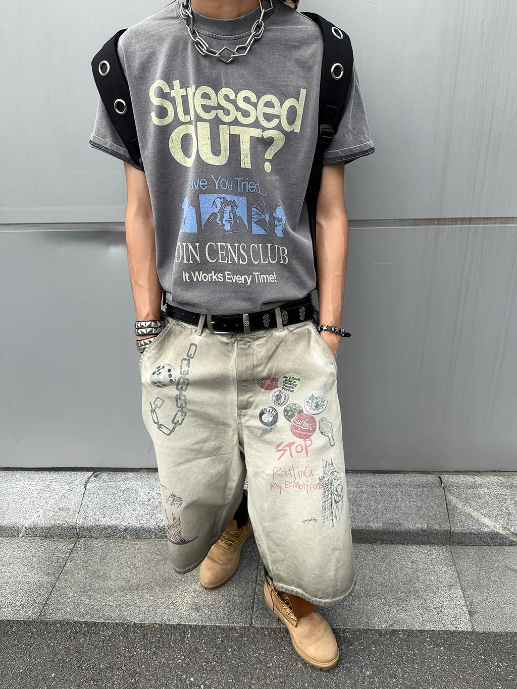CENSMADE Retro Letter Print Casual Tee