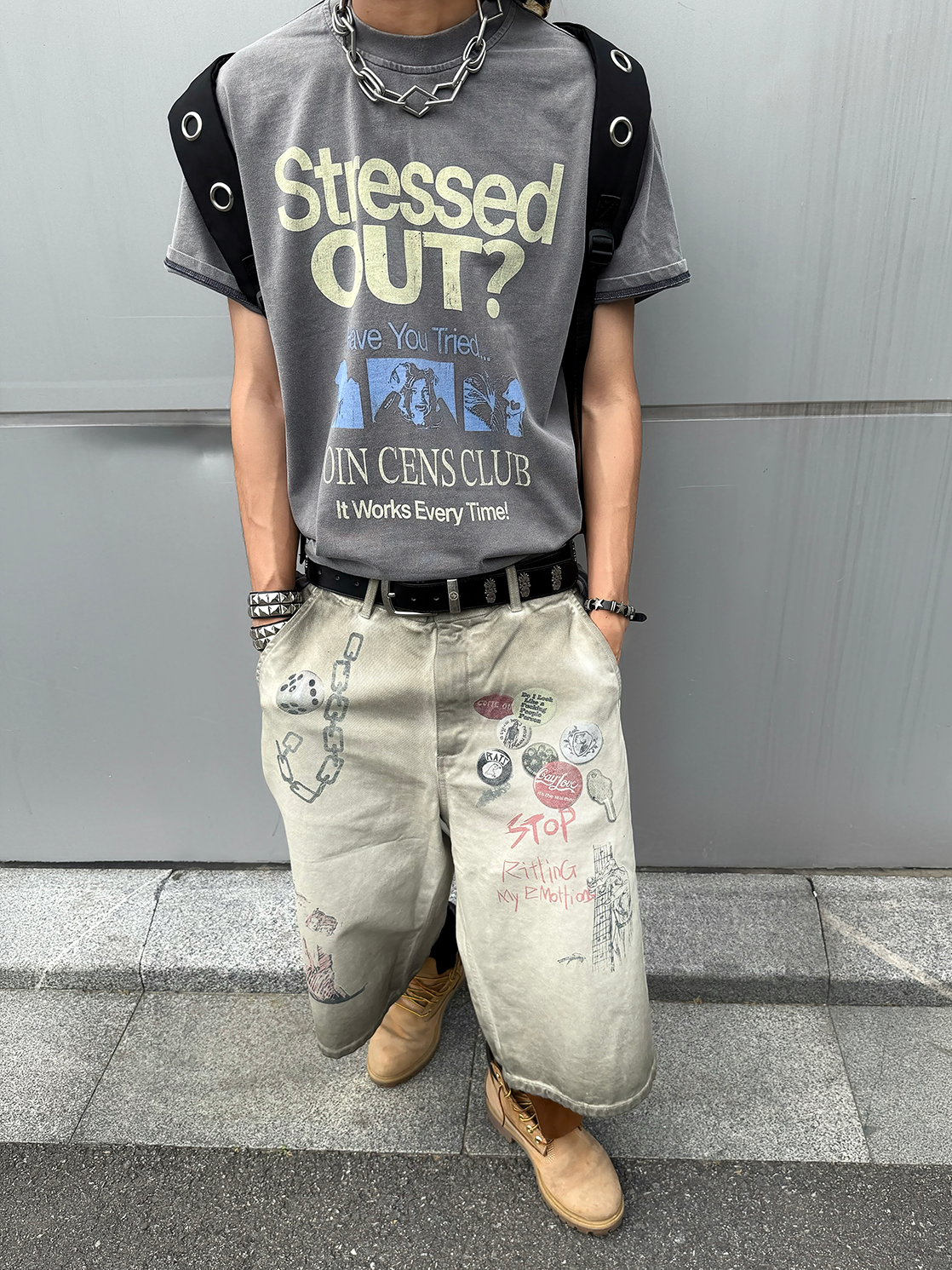 CENSMADE Washed Old American Alphabet Printed Tee